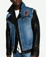 WWE Triple H Denim Blue And Black Leather Jacket For Sale