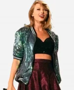 American Singer Taylor Swift Hyde Park Green Sequin Jacket For Sale