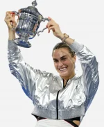 Aryna Sabalenka US Open 2025 Nike Silver Crop Jacket For Sale