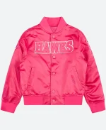 Atlanta Hawks Triple Pink Satin Letterman Varsity Jacket For Sale