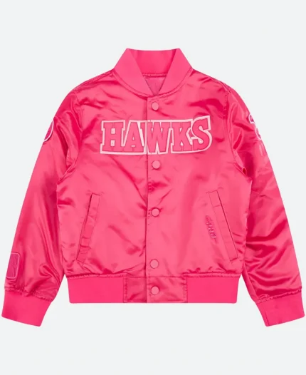 Atlanta Hawks Triple Pink Satin Letterman Varsity Jacket For Sale