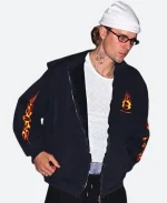 Balenciaga Burning Justin Bieber Black Zip-Up Hoodie For Sale