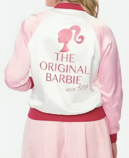 Barbie X Unique Vintage Varsity Letterman Pink Jacket For Sale