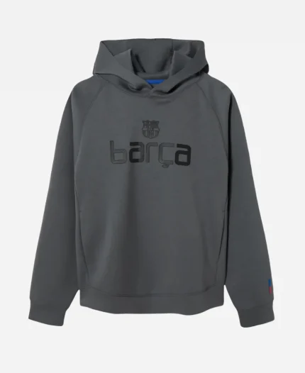 Barça Wordmark Logo Grey Pullover Hoodie For Sale