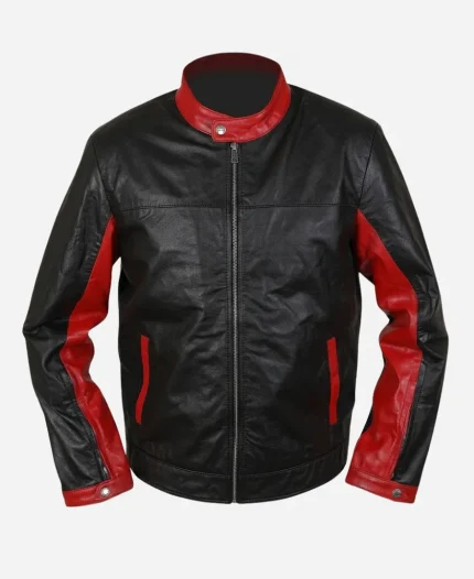 Batman The Dark Knight Bruce Wayne Red Biker Leather Jacket