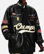 Champs Racing Style Black Leather Jacket
