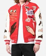Denim Tears x SAINT MXXXXXX Red Varsity Jacket For Sale