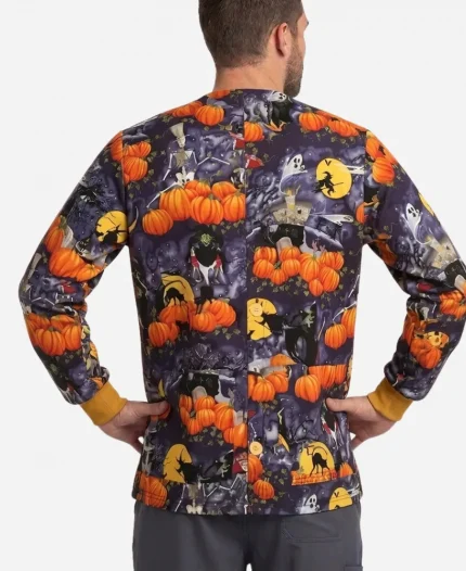 Halloween Pumpwitch V Neck Scrub Jacket 