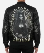 Hello Darkness Halloween Witch Black Satin Bomber Jacket