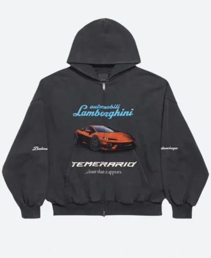 I Automobili Lamborghini Balenciaga Grey Zip-up Hoodie For Sale