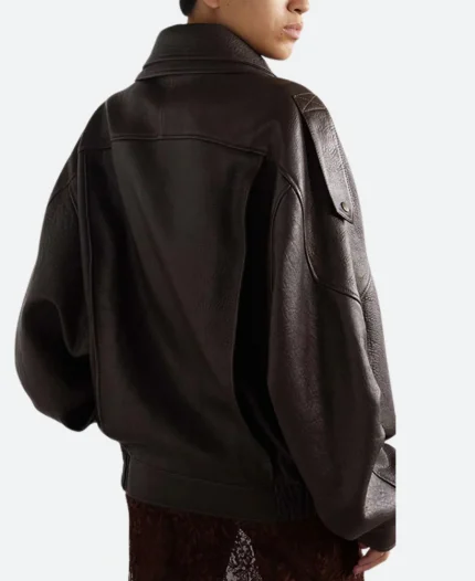 Jessica Alba NYC 2025 Brown Leather Jacket