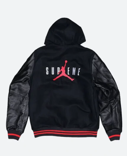 Jordan X Supreme Black Hooded Letterman Varsity Jacket