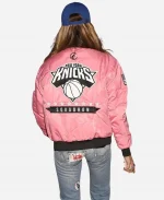 Kelly Bensimon New York Knicks Pink Flight Bomber Jacket