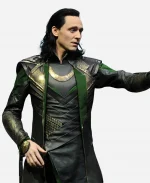 Tom Hiddleston Loki Long Black Leather Trench Coat