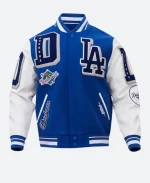 Los Angeles Dodgers Mash Up Full-Zip WoolLeather Blue Varsity Jacket