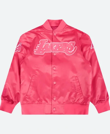 Los Angeles Triple Pink Satin Letterman Varsity Jacket For Sale