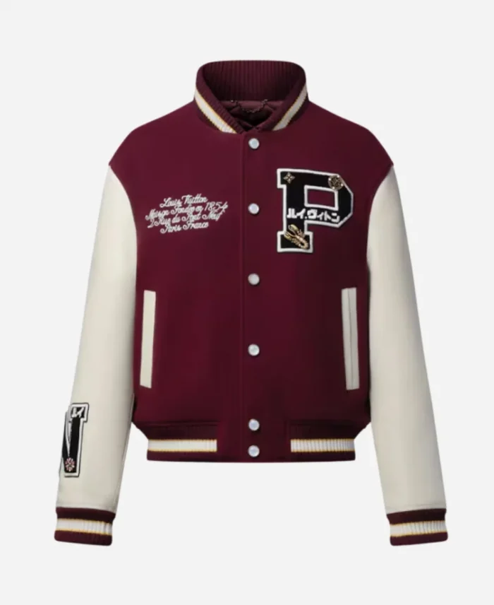 Louis Vuitton Burgundy and White Epi Leather Varsity Jacket 