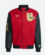 Manchester United VRCT Red & Black Leather Varsity Jacket For Sale
