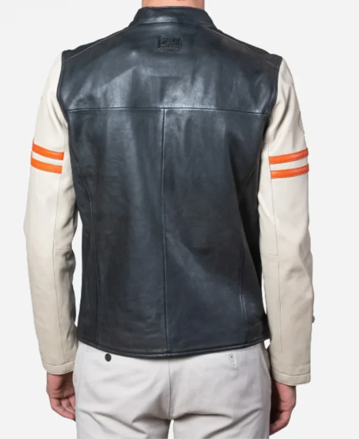Mans Karl 24H Le Ecru Black Leather Jacket