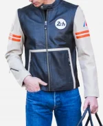 Mans Karl 24H Le Ecru Black Leather Jacket For Sale