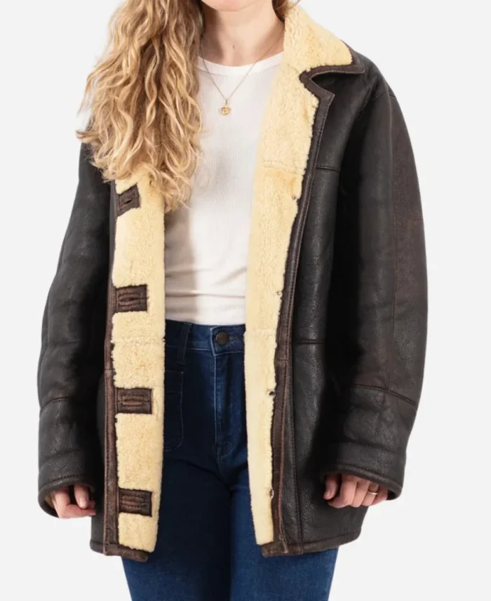 Melanie Scrofano TV Series Revival 2025 Dana Cypress Black Leather Shearling Jacket