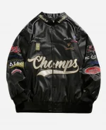 Motorcycle Oversized Champs Black Racing Style Leather Jacket For Sale