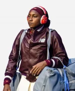 New Balance US Open Coco Gauff 2025 Burgundy Leather Jacket