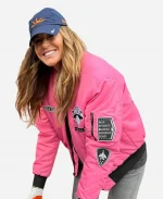 New York Knicks Kelly Bensimon Pink Flight Bomber Jacket For Sale