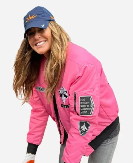 New York Knicks Kelly Bensimon Pink Flight Bomber Jacket For Sale