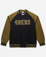 San Francisco 49ers Mitchell & Ness OliveBlack Vintage Logo Double Clutch Satin Raglan Full-Snap Jacket