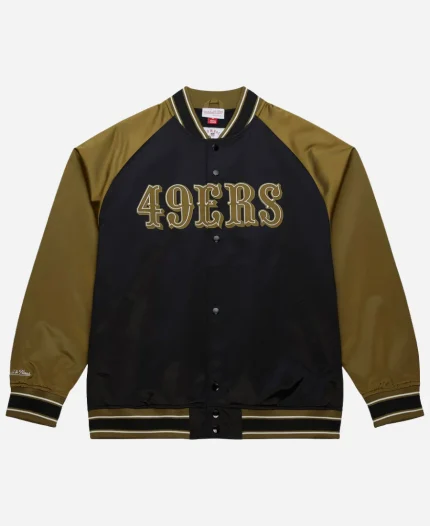 San Francisco 49ers Mitchell & Ness OliveBlack Vintage Logo Double Clutch Satin Raglan Full-Snap Jacket