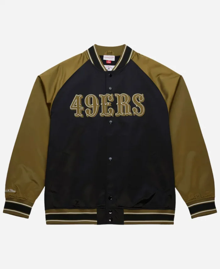 San Francisco 49ers Mitchell & Ness OliveBlack Vintage Logo Double Clutch Satin Raglan Full-Snap Jacket