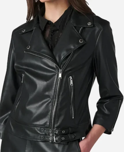 Silver Moto Black Leather Jacket