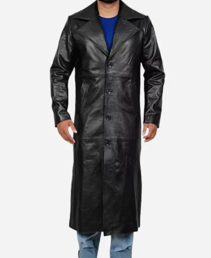 The Undertaker Black Leather Long Trench Coat For Sale