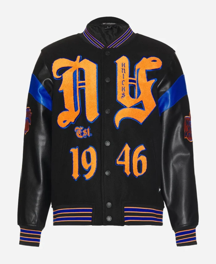 The Wild Collective New York Knicks Black Varsity Jacket For Sale