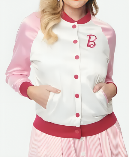 Unique X Barbie Vintage Varsity Pink Jacket
