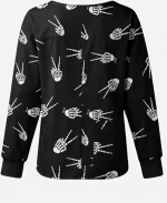 Unisex Victory Skelton Hands Halloween Scrub Jacket  