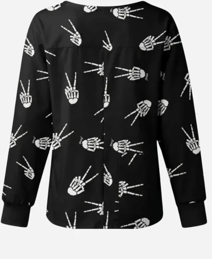 Unisex Victory Skelton Hands Halloween Scrub Jacket  