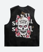 WWE X ASSC Stone Cold Black Leather Embroidered Vest For Sale