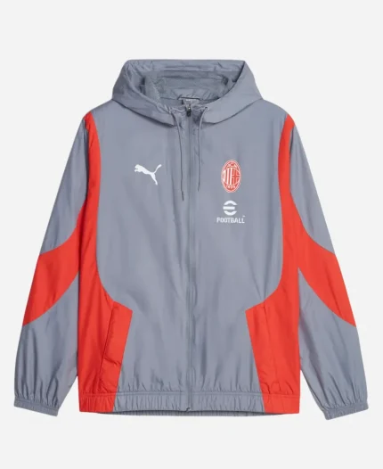 AC Milan Pre Match Grey Hooded Jacket