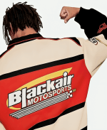 Air Racing Style Varsity Jacket - Brown Blue & Red