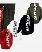 Alpha Industries Back print Pullover Hoodie - Red White Black & Grey