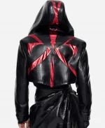 Bat Hats Black Hooded Short Leather Jacket - Back