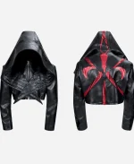 Bat Hats Black Hooded Short Leather Jacket - Back & Front