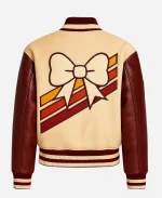 Beige ‘V’ Patch Wool Varsity Leather Jacket