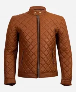 Decant Slim Fit Quilted Biker Tan Brown Leather Jacket - For Men's