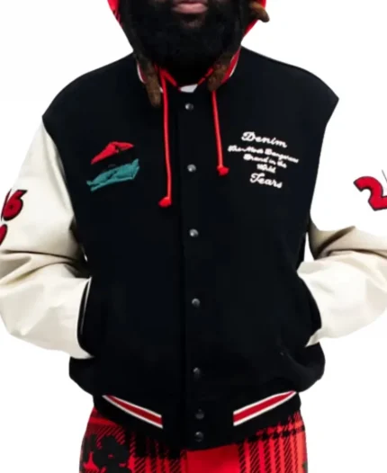 Denim Tears Peace Wreath Varsity Jacket Black & White