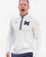 Dusty May Michigan Wolverines White Half-Zip Top Sweatshirt