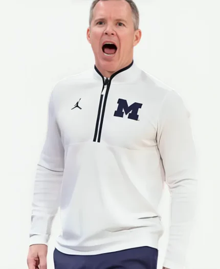 Dusty May Michigan Wolverines White Half-Zip Top Sweatshirt