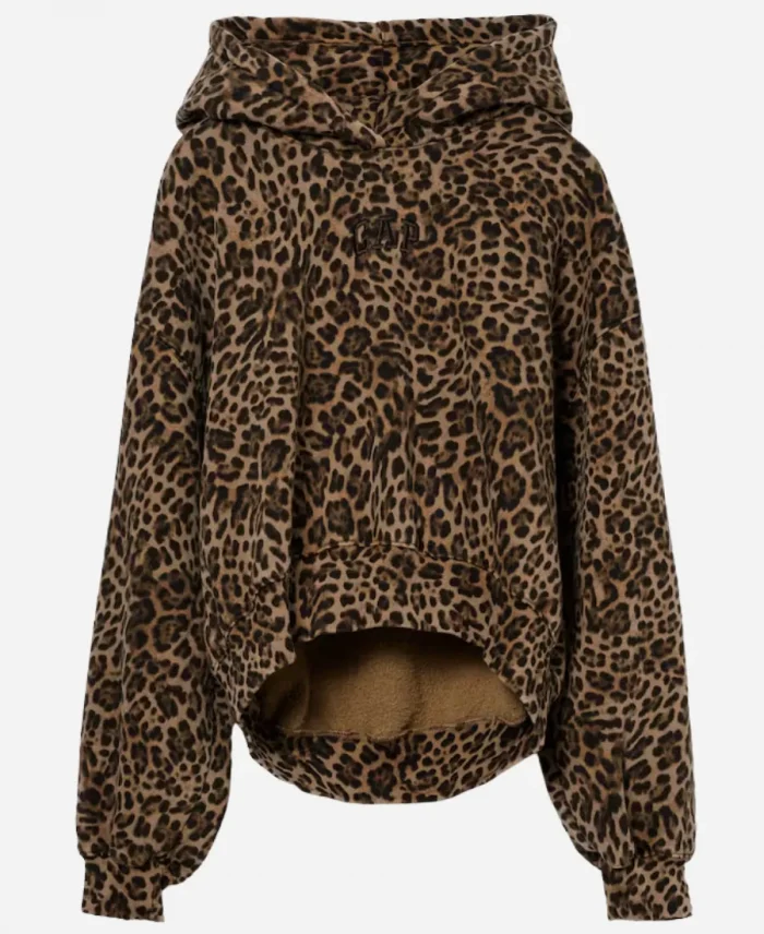 GAP Leopard Print Vintage Soft Gap Logo Brown Pullover Hoodie